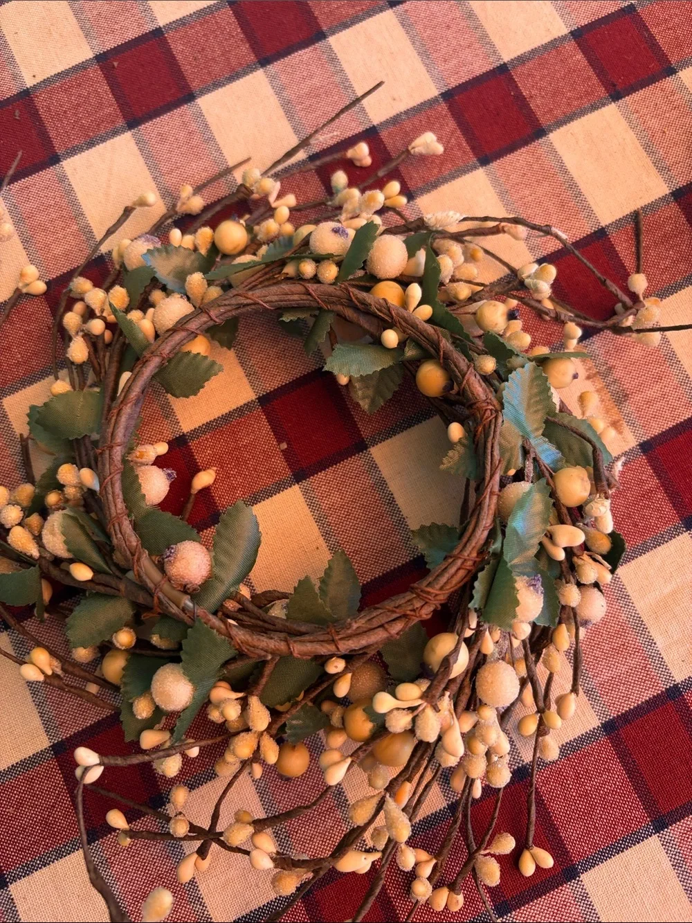 Natural Cream and Green Faux Berry Wreath Set -
